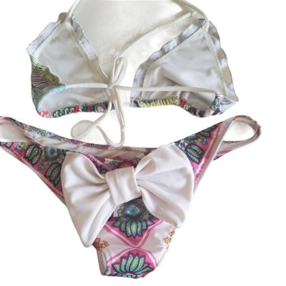 BIANCA COLETTI Bikini 2 Piece Small Floral Halter Bow Triangle Straps‎ Cheeky - Picture 2 of 11